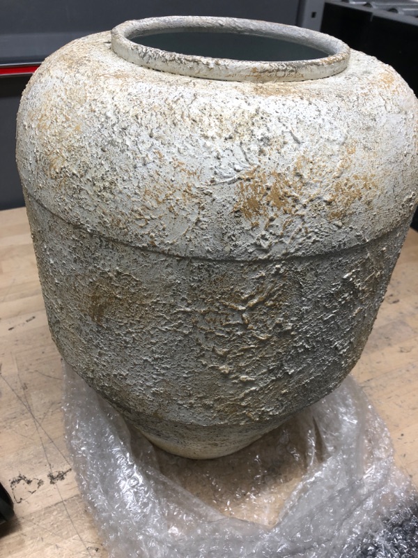 Photo 1 of ***MAJOR DAMAGE - HUGE DENT - SEE PICTURES***
Garden Vase, Textured, White/Brown, 12" Diameter, 16" Height