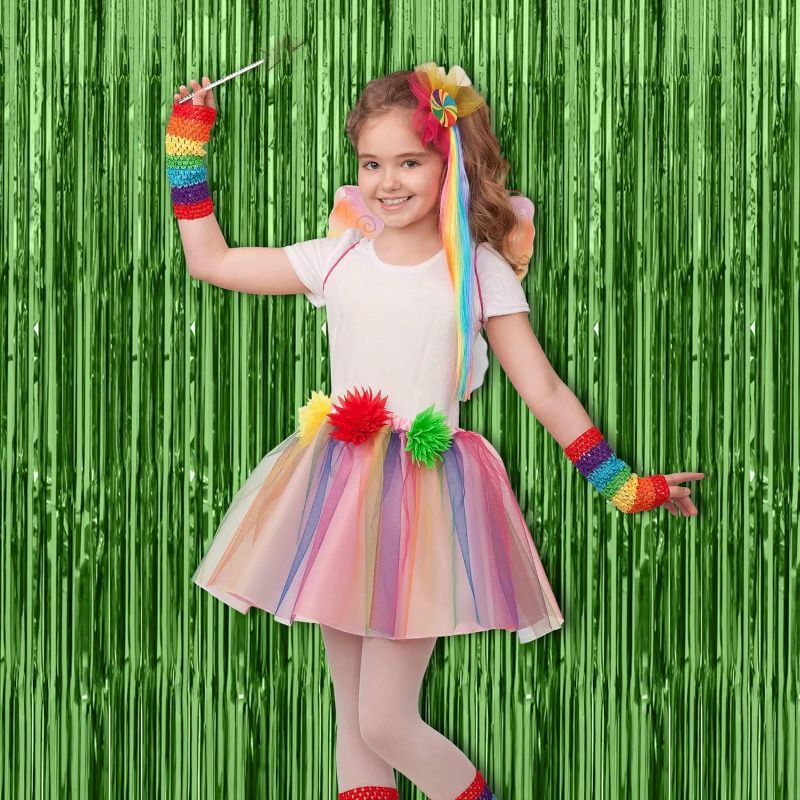 Photo 1 of 2 Pack 3.3 ft x 8.2 ft GREEN Fringe Backdrop, Party Decorations, Streamer Backdrop for Birthday, Wedding, Graduation, Gender Reveal, Disco Party, GREEN Backdrop Curtain GREEN 2 Pack