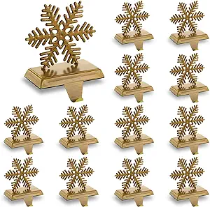 Photo 1 of 12 Pack Snowflake Christmas Stocking Holders Metal Snowflake Stocking Hanger Holders Mantle Fireplace Stocking Hanger Hook for Christmas Party Home Holiday Decoration (Bronze)