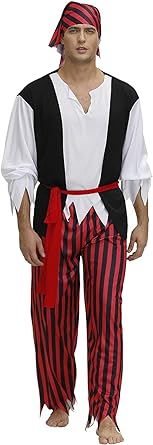 Photo 1 of AIGASEA Mens Pirate Costume Adult Plus Size Pirate Cosplay Vest Men Pirate Costumes Halloween Costumes For Men 5 Pcs