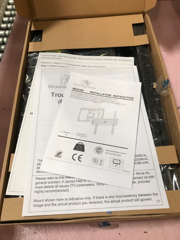 Photo 2 of Mounting Dream UL Listed TV Wall Mount for Most 32-55 inch TV, Some up to 65 inch, Full Motion TV Mount with Articulating Dual Arms, Max VESA 400x400mm, 99 lbs, Fits 16 inch Studs, MD2380