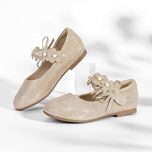 Photo 1 of ** **STOCK PHOTO IS FOR REFERENCE ONLY****Sawimlgy Little Kids Girls Vintage Mary Jane Ballet Flats Classy Pearl Flowers Toddler Bowknot Princess Dress Wedding Party Oxford Shoes 12 Toddler 01e Dark Coffee