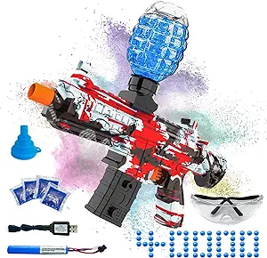 Photo 1 of Electric Gel Ball Blaster, High Speed Automatic Splatter Ball Blaster with 40000+ and Goggles, JIFTOK Rechargeable Splatter Ball Toys for Outdoor Activities Shooting Game Party Favors-Red