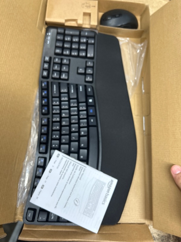 Photo 2 of Amazon Basics Ergonomic Wireless Keyboard Mouse Combo - QWERTY - Black