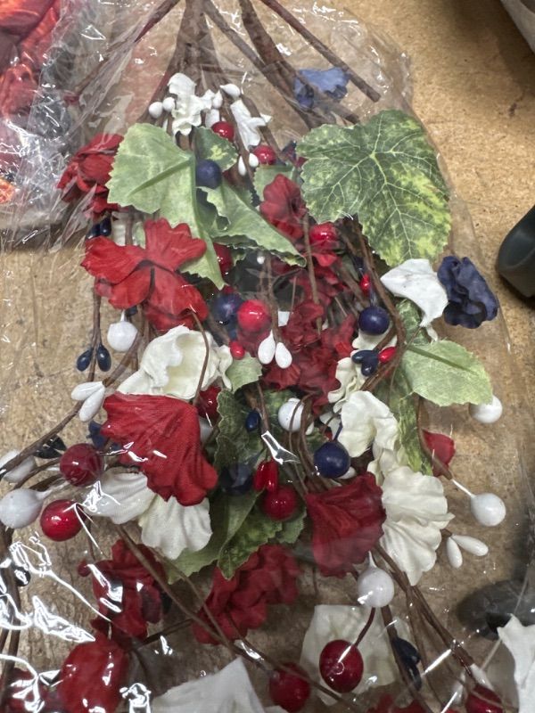 Photo 1 of 3 PCS Patriotic Picks Babys Breath Artificial Flowers July 4th for Independence Day Red White Blue Fake Silk Real Touch Floral Arrangement