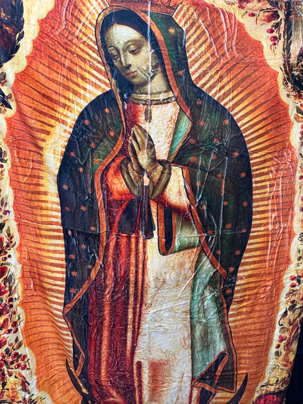 Photo 1 of Mexican Religious Catholic Virgin Mary Our Lady of Guadalupe Virgen De Guadalupe Full Fleece Throw Cloak Wearable Blanket Flannel Comforter Quilt Bedroom Bedding Plush Soft Cozy 60"x50" Black2