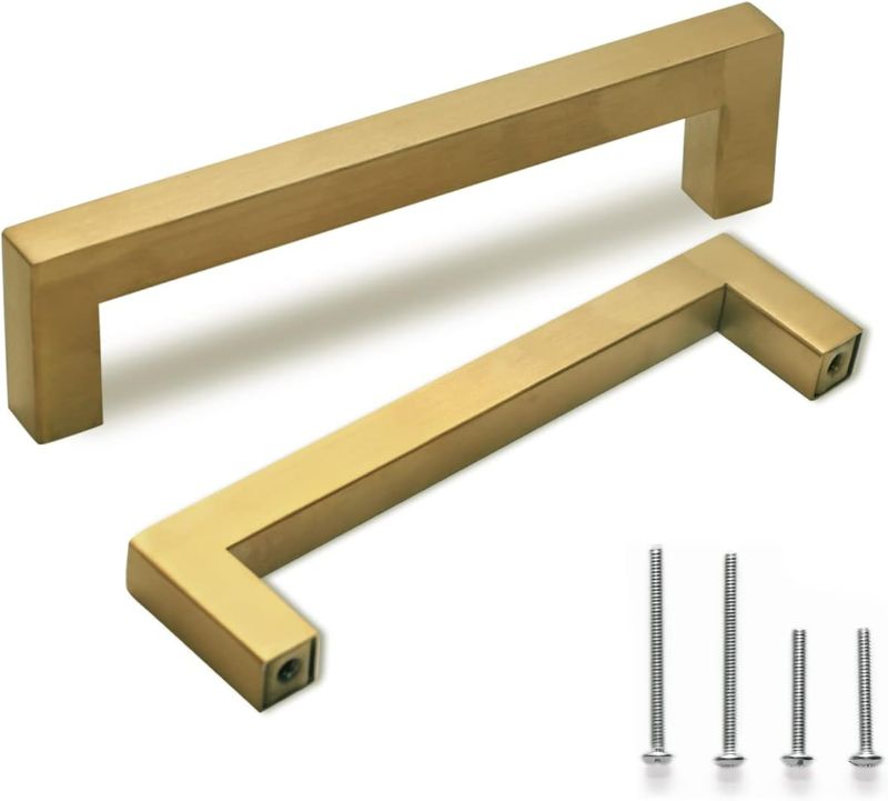 Photo 1 of **MISSING PIECES**
TooCust Brushed Brass Square Drawer Pulls 5 Pack, Modern Gold Cabinet HandleS