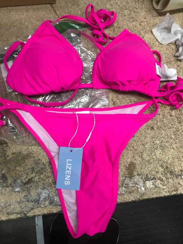 Photo 1 of  Women Triangle Bikini String High Cut Two Piece Swimsuits Lg Rose Pink-017