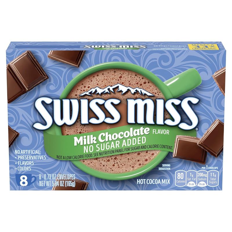 Photo 1 of 
Swiss Miss Milk Chocolate Flavor No Sugar Added Hot Cocoa Mix, 0.73 oz. 8-Count (Pack of 12)