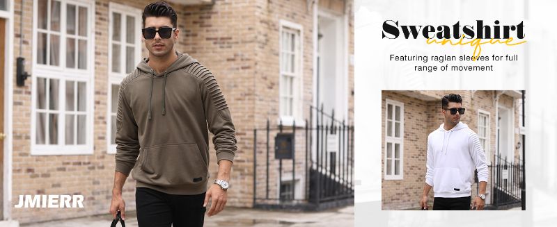 Photo 1 of JMIERR Men's Workout Hoodies Pleated Raglan Sleeve Sports Drawstring Hoodie Gym Athletic Hooded Sweatshirt with Pocket Lg Camel