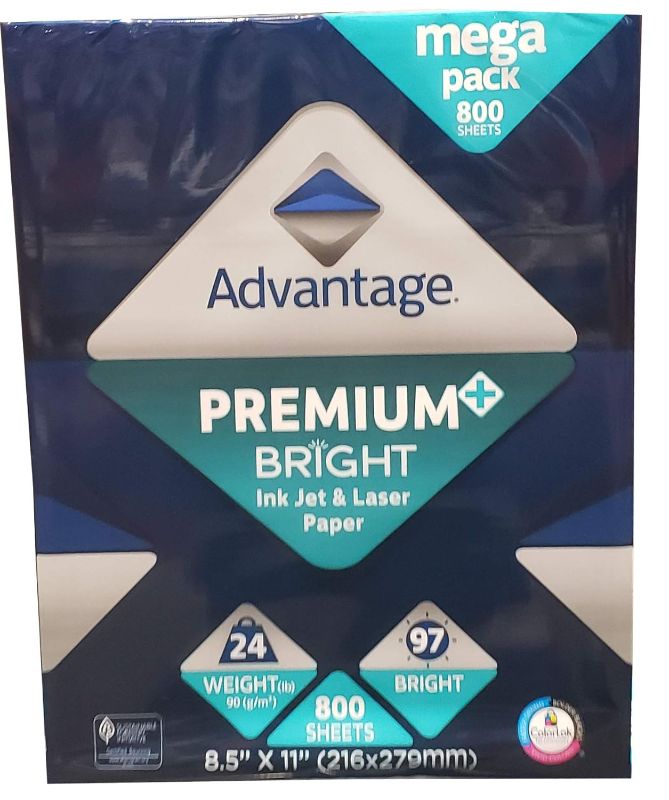 Photo 1 of Advantage Multi Purpose Premium Bright Ink Jet & laser Paper 8.5'' X 11" (Netcount 800 Sheets),, 800Count ()