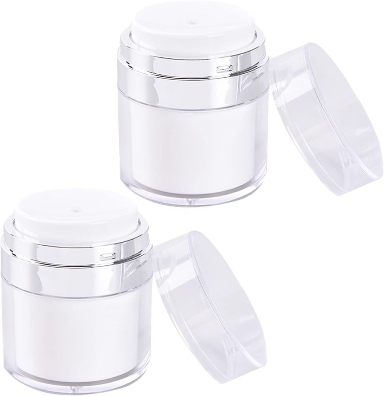 Photo 1 of  2 Pack 1.7 oz Airless Pump Jar, Cream Jar Vacuum Bottle Travel Containers for Lotions and Creams Leak Proof Empty Acrylic Refillable Cosmetic Jar Container with Pump