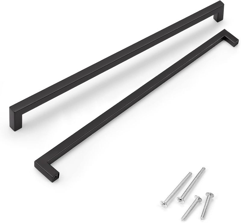 Photo 1 of  25 Pack 12-3/5" Black Cabinet Pulls Kitchen Cupboard Handles, Stainless Steel T Bar Square Dresser Drawer Pulls, Overall Length 13"