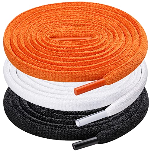 Photo 1 of 2 pack - UpUGo 3 Pair Oval Shoe Laces, Half Round 1/4" Shoelaces for Athletic Running Sneakers Shoes Boot Strings Black White Orange 48"/122cm