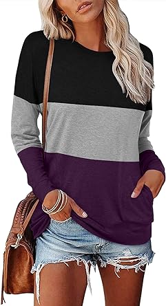 Photo 2 of MAGRITTA CREW NECK STRIPED POCKETS BLACK PURPLE GREY S