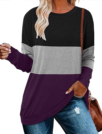 Photo 1 of Magritta Womens Tunic Tops Casual Long Sleeve Round Neck Stretchy Loose Fit Sweatshirt Pullover Shirts with Pockets S