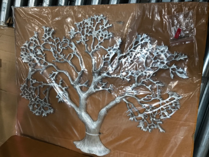 Photo 2 of Modern Day Accents Arbol Banyan Tree, Wall Art, Aluminum, Rough Silver, Branches, Sculpture, Bedroom, House, Living Room, Office, Nature, Leaves, 27.5" x 1" x 22"