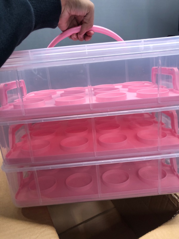 Photo 2 of 3 Tier Cupcake Carrier with Lid, Holds 36 Cupcakes (13.5 x 10.25 x 10.75 In)