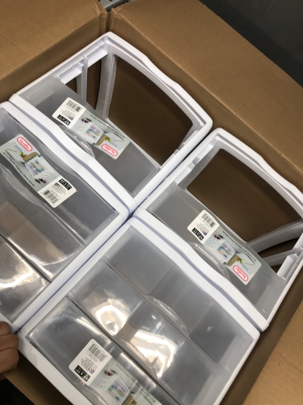 Photo 1 of Sterilite 17918004 3 Drawer Unit, White Frame with Clear Drawers, Pack of 4