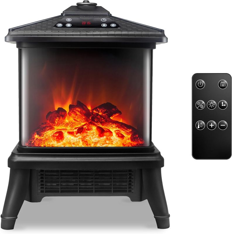 Photo 1 of Electric Fireplace Heater with Remote 1500W Portable Freestanding Stove Heater Realistic Flame Effect 7 Colors& 3 Brightness for Indoor Use Overheating and Tip-Over Safety
