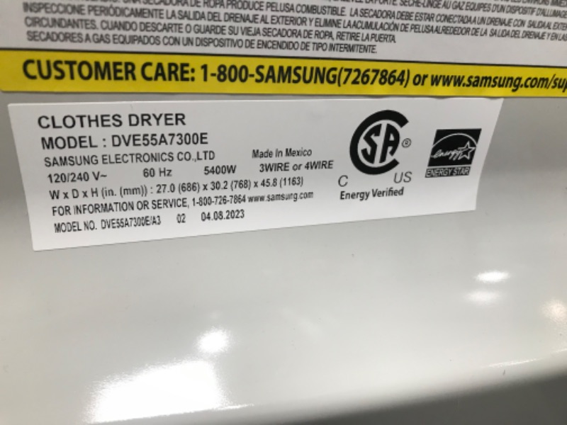 Photo 2 of Samsung 7.4-cu ft Steam Cycle Smart Electric Dryer (Ivory) ENERGY STAR