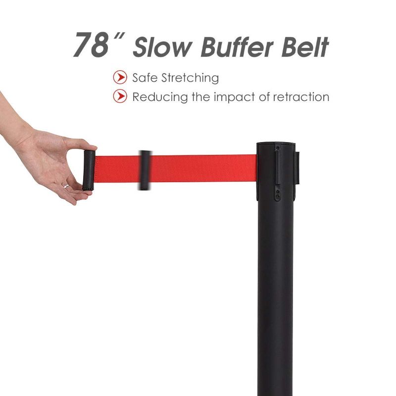 Photo 1 of *READ NOTES* Electriduct Black Stanchion with Red Retractable Belt 35" Crowd Control Queue Line Pole Barrier Metal Post (4 Pieces)