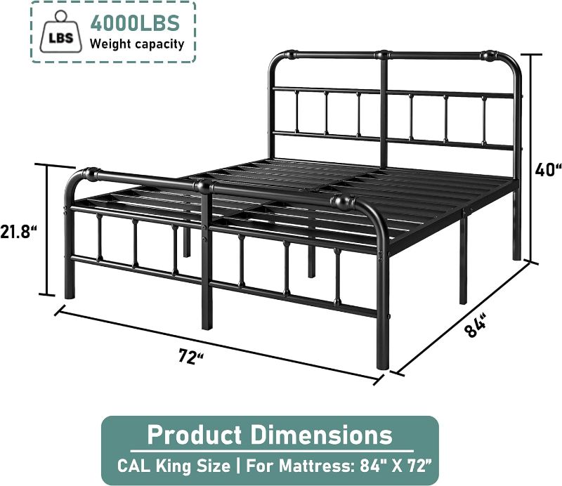 Photo 3 of (READ FULL POST) California King Bed Frame with Headboard and Footboard - 18 Inch Metal Platform, Premium Steel Heavy Duty Bed Frame for King Size Mattress, No Box Spring Needed, Easy Assembly - Black