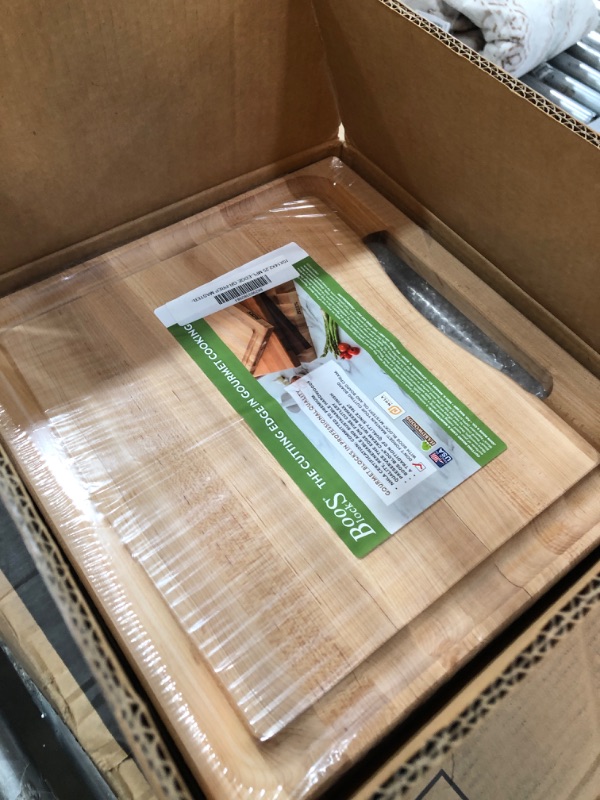 Photo 1 of John Boos Block PM1514225-P Newton Prep Master Maple Wood Reversible Cutting Board with Juice Groove and-Pan, 15 Inches x 14 Inches x 2.25 Inches