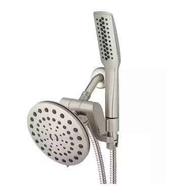 Photo 1 of 12-Spray Patterns with 1.8 GPM 7 in. Wall Mount High Pressure Dual Shower Head and Wand Shower Head in Brushed Nickel
