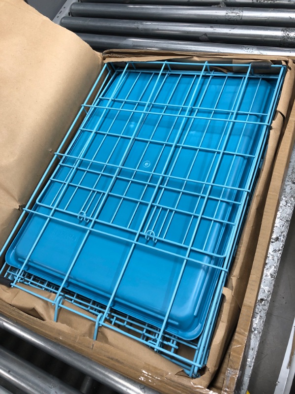 Photo 2 of ( Blue Color) Amazon Basics Foldable Metal Wire Dog Crate with Tray, Double Door, 24 Inch 24" Double Door w/ Divider Crate