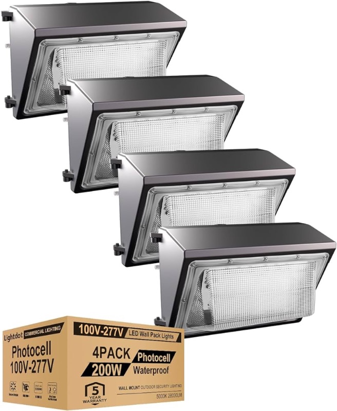 Photo 1 of Lightdot 4 Pack 200W LED Wall Pack Lights, ???-???? ?????? ???????? Dusk-to-Down Photocell, ? ????? ???????? 28000Lm [Eqv. 1500W MH/HPS] 5000K LED Wall Pack-Brown
