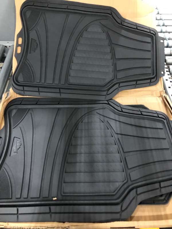 Photo 1 of Amazon Basics 2-Piece Premium Rubber Floor Mat for Cars, SUVs and Trucks, All Weather Protection, Universal Trim to Fit?Black Black Thick Premium Rubber 2-Piece