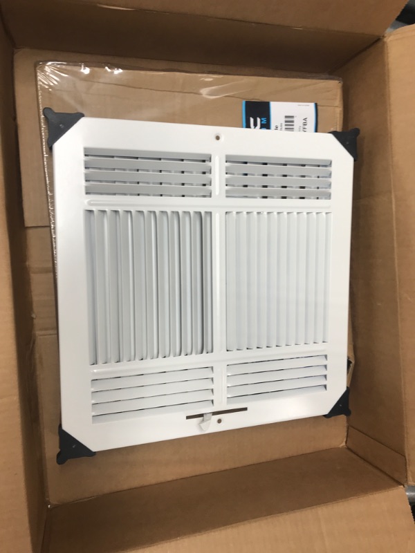 Photo 2 of 12"w X 12"h 4-Way AIR Supply Grille - Vent Cover & Diffuser - Flat Stamped Face - White [Outer Dimensions: 13.75"w X 13.75"h] Flat Stamped Steel 4 Way