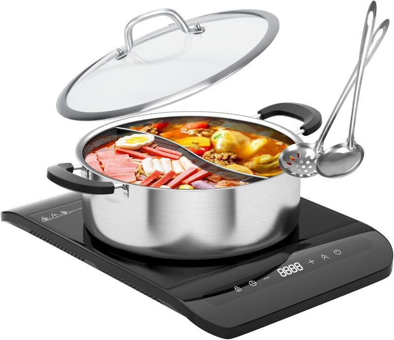 Photo 1 of **E0 ERROR**COOKTOP IS NON-FUNCTIONAL**
Portable Induction Cooktop Include 6 Quarts Cooking Pot with Divider,