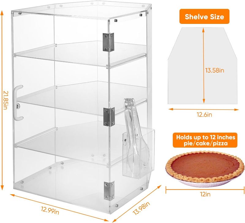 Photo 1 of 4-Tier Countertop Bakery Display Case, Acrylic Cake/Pie Display Case Pastry Display Case Cabinet with Tong, Commercial Dessert Display Case for Bread, Muffins, Cookies - 21.8"x13"x13.9"