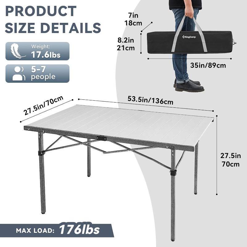 Photo 3 of (READ FULL POST) KingCamp Camping Table Aluminum Folding Table Roll Up Lightweight Foldable Table Portable Table Camp Table for Outdoor Camping Picnic Barbecue Silver/Black_42.1"x27.6"