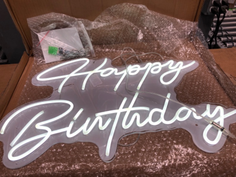 Photo 1 of Happy Birthday Neon Sign LED Flex Transparent Acrylic Letter Board Back Grou Light Sign,3D personalized Neon Signs for Wall Decor Room Decor or Neon Bar Signs so on (23.6 x 15.75 INCHES)