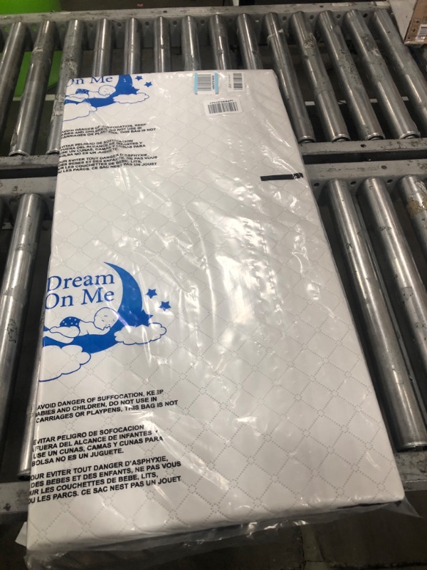 Photo 2 of Dream On Me Holly 3” Fiber Portable, Greenguard Gold Certified, Waterproof Vinyl Cover, Lightweight Mini Crib Mattress, White