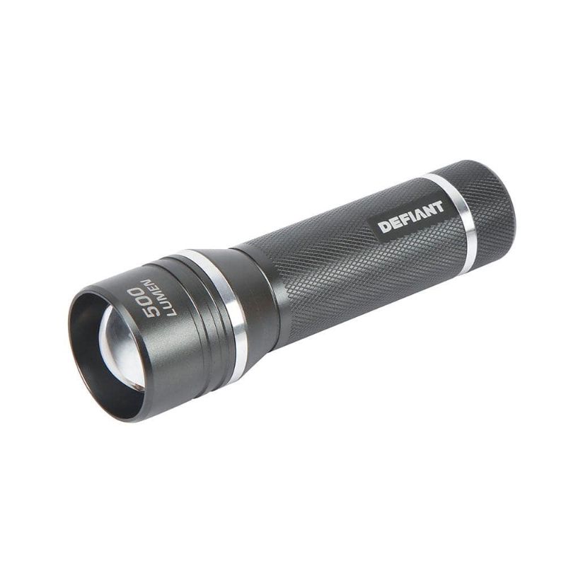 Photo 1 of Defiant 500 Lumens LED Slide-to-Focusing Aluminum Flashlight, Black
