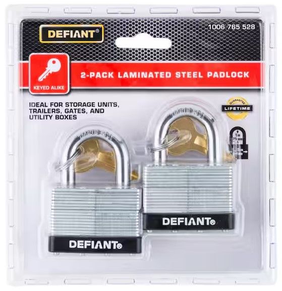 Photo 1 of 44 mm 1 in. 2-Pack Laminated Steel Shackle Keyed Padlocks (Includes 2 Keys)
