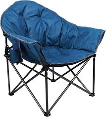Photo 1 of ALPHA CAMP Heavy-Duty Oversize Camping Chair Round Moon Saucer Chair Padded Folding Chair with Cup Holder and Carry Bag (Dark Blue)
