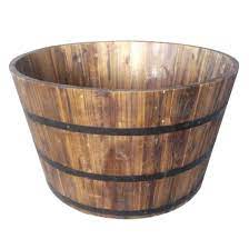 Photo 1 of  Pack of 3 Real Wood Products 25.5-in W x 17.5-in H Rustic/Weathered Oak Wood Rustic Outdoor Barrel
