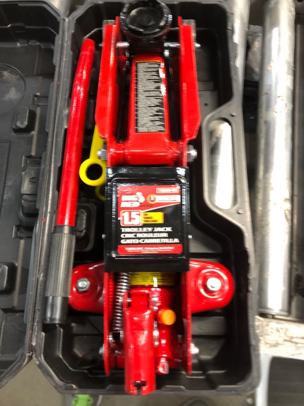 Photo 2 of BIG RED T820014S Torin Hydraulic Trolley Service/Floor Jack with Blow Mold Carrying Storage Case, 1.5 Ton (3,000 lb) Capacity, Red RED 1.5 Ton (3,000 lb)