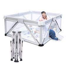 Photo 1 of Baby Playpen Foldable, Heyo.Ja Large Play Yard, Play Pens for Babies and Toddlers, Portable Play Pen, Light Gray
