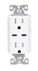 Photo 1 of Eaton 15-Amp 125-Volt Tamper Resistant Residential Decorator USB Outlet Dual Type C, White
