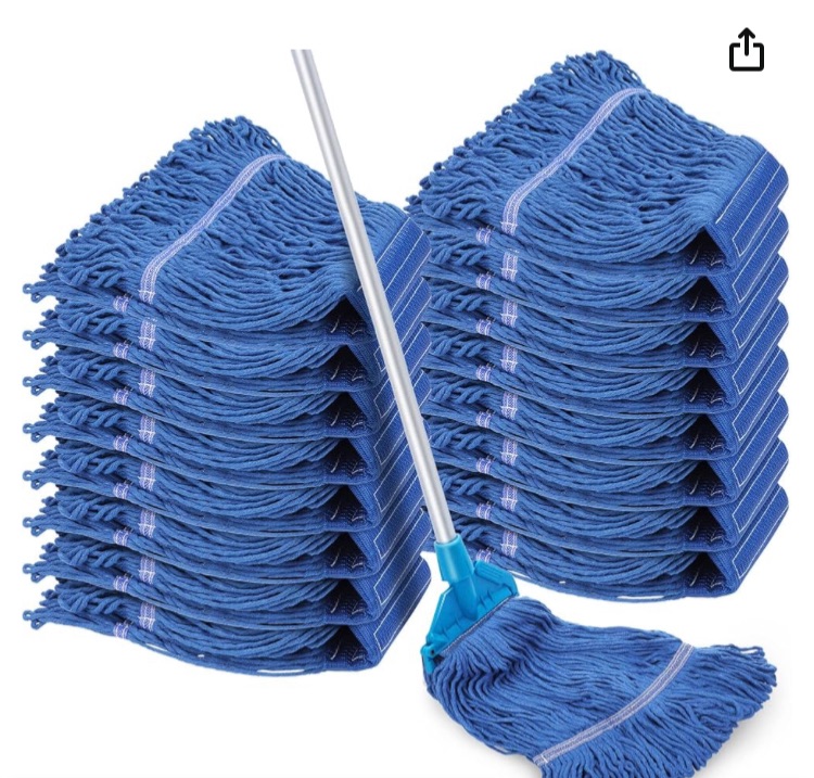 Photo 1 of 16 Pack Commercial Mop Head Replacements Looped End Wet Mop Head Heavy Duty Mop Heads Cotton String Mops Blue Industrial Cleaning Mop Head Refills for Commercial Industrial Home Cleaning