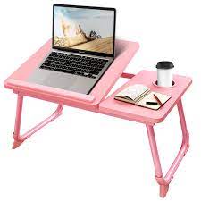 Photo 1 of CloudTrip Laptop Desk for Bed or Couch, Lap Desk, Woking in Bed Desk, Home Office Desks, Breakfast Tray, Desk with Cup Holder, Watching Movies in Bed, Laptop Stand for Bed, Fordable Legs Desk (Pink)
