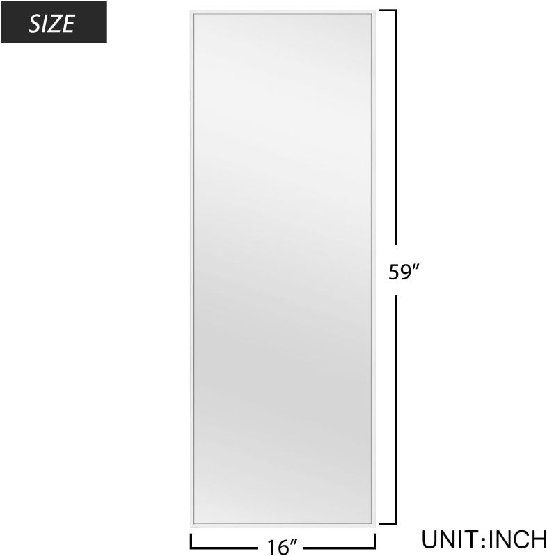 Photo 3 of (READ NOTES) MIRUO Full Length Mirror Decor Wall Mounted Mirror Floor Mirror Dressing Mirror Make Up Mirror Bathroom/Bedroom/Living Room/Dining Room/Entry, White, 59" X 20" (A-MR01057-M-USAM022-vc)
