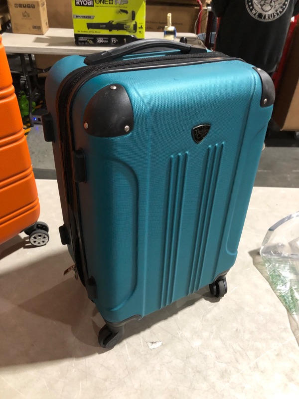 Photo 4 of ***USED - ZIPPER DAMAGED - SEE PICTURES - NO PACKAGING***
Travelers Club Chicago Hardside Expandable Spinner Luggage, Teal, 20" Carry-On