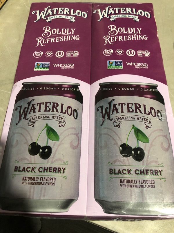 Photo 2 of * best by 02-24-24 *
2-Waterloo Sparkling Water, Black Cherry Naturally Flavored, 12 Fl Oz Cans, Pack of 12